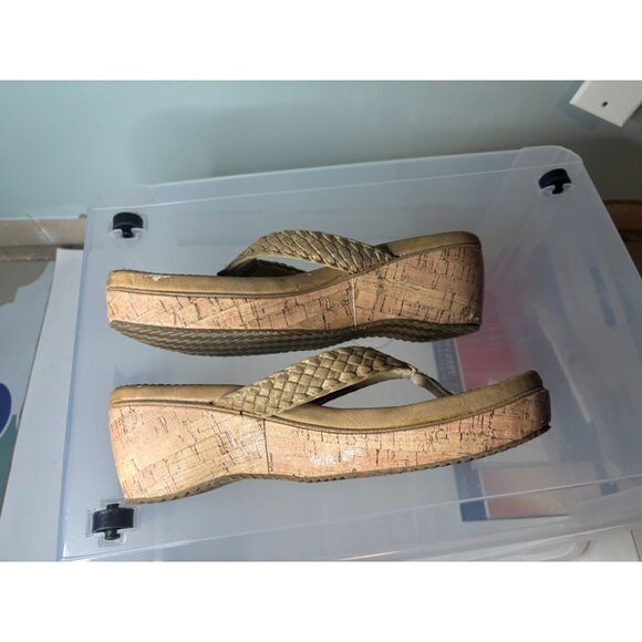 Volatile Woven Cork Wedge Sandals Tan Sz 10 Braided Strap Open Toe Faux Leather - Picture 7 of 12